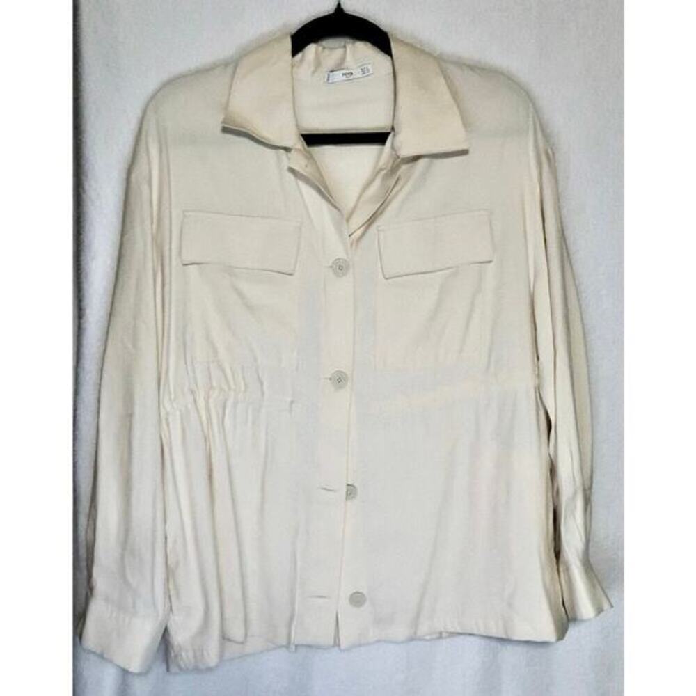 Mango Cream Viscose Overshirt With Pockets‎ Size Small